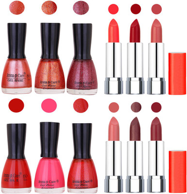 

Aroma Care Wholesale Rate Combo of Nail Polish and Rythm Lipstick 453(Set of 12)