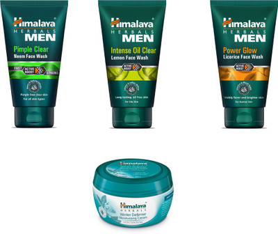 

Himalaya Men Pimple Clear Neem Face Wash, Men Intense Oil Clear Lemon Face Wash, Men Power Glow Licorice Face Wash, Winter Defense Moisturizing Cream(Set of)