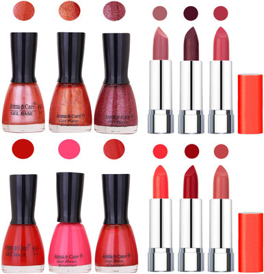 

Aroma Care Wholesale Rate Combo of Nail Polish and Rythm Lipstick 402(Set of 12)