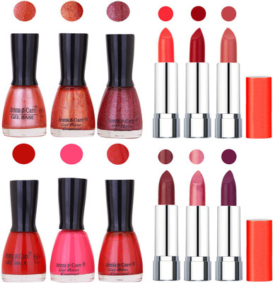 

Aroma Care Wholesale Rate Combo of Nail Polish and Rythm Lipstick 455(Set of 12)