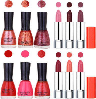 

Aroma Care Wholesale Rate Combo of Nail Polish and Rythm Lipstick 411(Set of 12)
