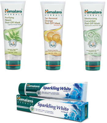 

Himalaya Purifying Neem Peel Off Mask, Tan Removal Orange Peel Off Mask, Moisturizing Cucumber Peel Off Mask, Toothpaste(Set of)