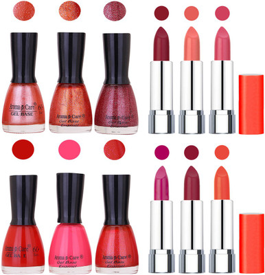 

Aroma Care Wholesale Rate Combo of Nail Polish and Rythm Lipstick 450(Set of 12)