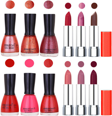 

Aroma Care Wholesale Rate Combo of Nail Polish and Rythm Lipstick 419(Set of 12)