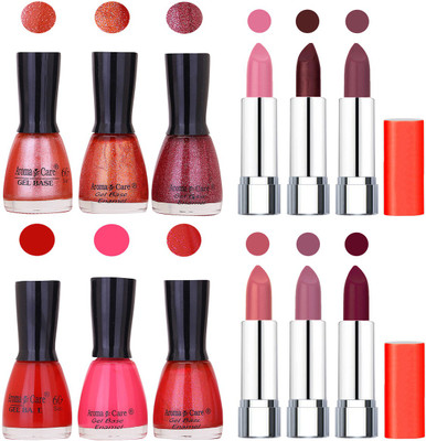 

Aroma Care Wholesale Rate Combo of Nail Polish and Rythm Lipstick 410(Set of 12)