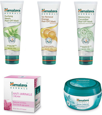 

Himalaya Purifying Neem Peel Off Mask, Tan Removal Orange Peel Off Mask, Moisturizing Cucumber Peel Off Mask, Anti Wrinkle Cream, Winter Defense Moisturizing Cream(Set of)