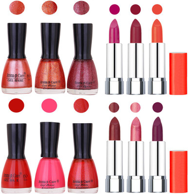 

Aroma Care Wholesale Rate Combo of Nail Polish and Rythm Lipstick 461(Set of 12)