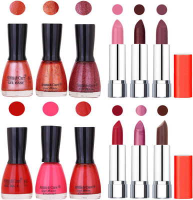 

Aroma Care Wholesale Rate Combo of Nail Polish and Rythm Lipstick 407(Set of 12)