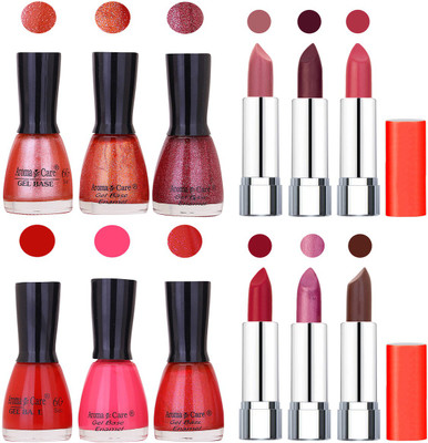 

Aroma Care Wholesale Rate Combo of Nail Polish and Rythm Lipstick 397(Set of 12)