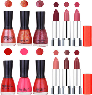 

Aroma Care Wholesale Rate Combo of Nail Polish and Rythm Lipstick 456(Set of 12)