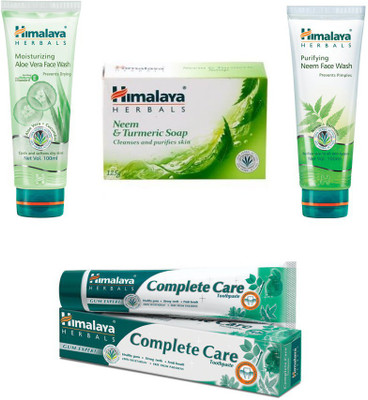 

Himalaya Moisturizing Aloe Vera Face Wash, Neem & Turmeric Soap, Purifying Neem Face Wash, Toothpaste(Set of)