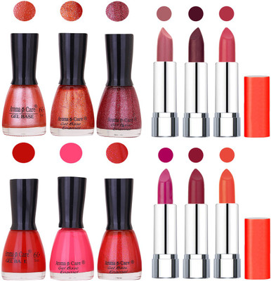

Aroma Care Wholesale Rate Combo of Nail Polish and Rythm Lipstick 405(Set of 12)