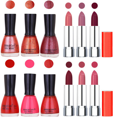

Aroma Care Wholesale Rate Combo of Nail Polish and Rythm Lipstick 443(Set of 12)