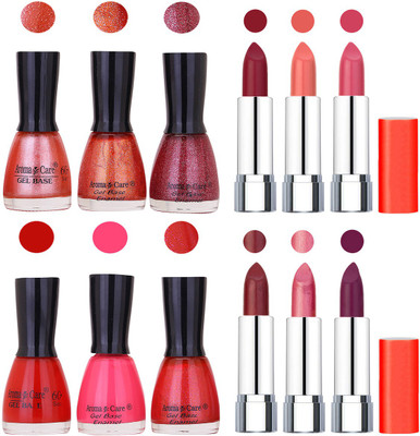 

Aroma Care Wholesale Rate Combo of Nail Polish and Rythm Lipstick 451(Set of 12)