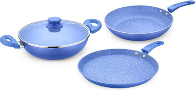 

Ideale Sparkle 4 pce induction base cookware set Induction Bottom Cookware Set(Aluminium, 4 - Piece), Blue