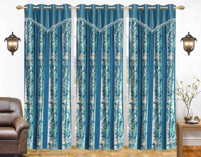 Stella Creations 214 cm (7 ft) Polyester Blackout Door Curtain (Pack Of 3)(Floral, Blue)