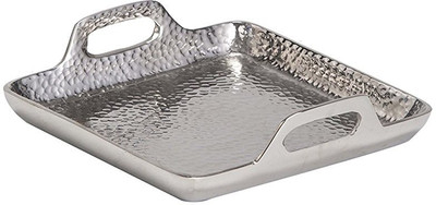 

sammsara Hammered Square Tray Small Aluminium Decorative Platter(Silver)