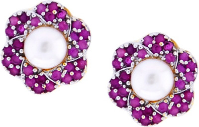 Sri Jagdamba Pearls Red Lotus Pearl Alloy Stud Earring