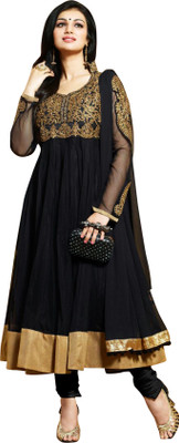 

Giftsnfriends Georgette Embroidered Salwar Suit Dupatta Material(Un-stitched), Black