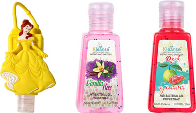 

kleanse Kleanse's Advanced Instant Hand Sanitizer - anti-bacterialn Vanill Kiss & Red Guava sanitizer Gel with 3D holder(30 ml, Pack of 3)