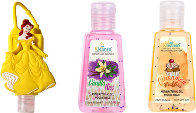 

kleanse Kleanse's Advanced Instant Hand Sanitizer - anti-bacterialn Vanila Kiss & Cinnamon Muffins sanitizer Gel with 3D holder(30 ml, Pack of 3)
