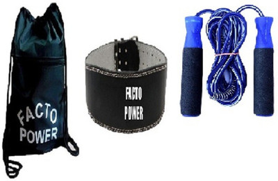 

FACTO POWER BACK PACK BAG, LEATHER FITNESS BELT AND BEARING BLUE COLOR SKIPPING ROPE Gym & Fitness Kit