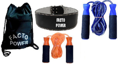 

Facto Power BACK PACK BAG, LEATHER FITNESS BELT AND BEARING BLUE AND ORANGE COLOR SKIPPING ROPES Gym & Fitness Kit