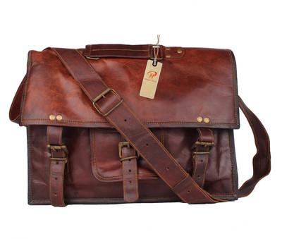 

anshika international 14 inch Laptop Messenger Bag(Brown), Dark brown