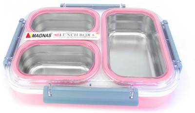 

Magnas Magnas™ Tedemei Stainless Steel Lunch Box with 3 Compartments 1.2ltrs, Tiffin Box, Snacks Box with removable inner bowls (Blue) 3 Containers Lunch Box(1200 ml), Pink