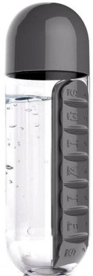 

Newvez 7 Day Daily 2-in1 Weekly Medicine 600ML Organizer Portable Kit With Water Bottle Seven Compartments and Drinking Cup Pill Box(Black)