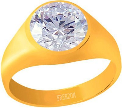 freedom Certified Zircon (American Diamond) Gemstone 9.25 Ratti or 8.41 Carat for Male Panchdhatu 22K Gold Plated Alloy Ring