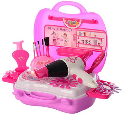 

TALKING GANESHA New Bring Along Beauty Suitcase Makeup Vanity Toy Set with Hair dryer that works like a real one - 17 Pieces