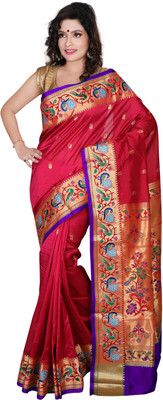 Aruna Fashions Embellished, Printed, Embroidered Paithani Art Silk Saree(Red) Flipkart