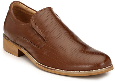 

Hirel's Brown Perforatd Genine Leather Slip Ons Corporate Casuals For Men(Brown