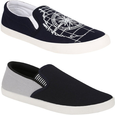

Chevit Men's Combo of 2 Grey & Blue Slip On Sneakers For Men(Grey, Blue, Black