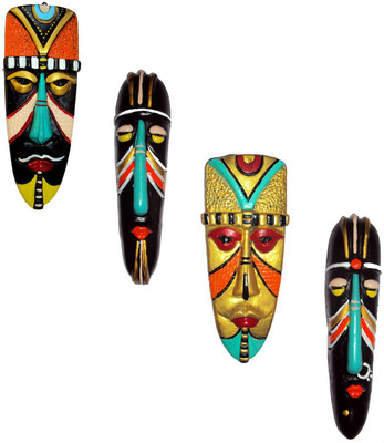 

Hand Artz Home Decorative Terracotta Wall Hanging Multicolour Hawaian Mask Pair & Egyptian Mask Combo Decorative Showpiece - 20 cm(Terracotta, Multicolor)