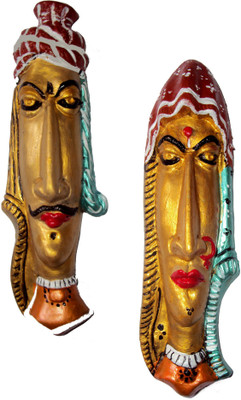

Hand Artz Terracotta Home Decorative Wall Hanging Multicolour Rajasthani Couple Pair Decorative Showpiece - 20 cm(Terracotta, Multicolor)