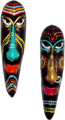 

Hand Artz Terracotta Home Decorative Wall Hanging Multicolour Hawaian Mask Pair Decorative Showpiece - 20 cm(Terracotta, Multicolor)
