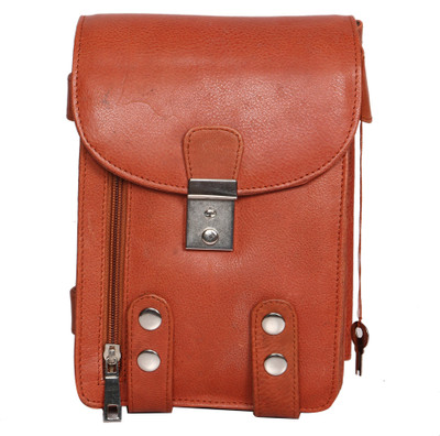 

R Stylist Men & Women Tan Genuine Leather Sling Bag