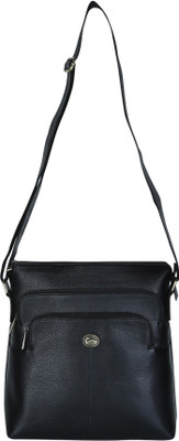 

American-Elm Men & Women Casual Black Genuine Leather Sling Bag