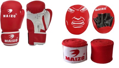 

Maizo Kids focus Pad Combo With 108" Handwrap and Striker Training 8 Oz Boxing Gloves (, Red, White