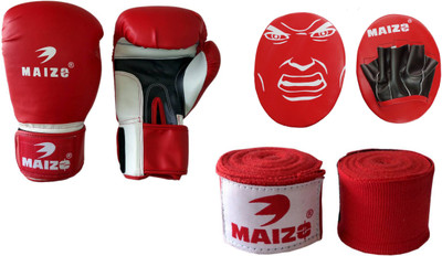 

Maizo Kids Punch Mitts focus Pad Combo With 108" Red Handwrap and Pro Training 8 Oz Boxing Gloves (, Red
