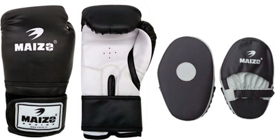 

Maizo Boxing Punching Mitts with Pro Training 10 Oz Boxing Gloves (, Black, White
