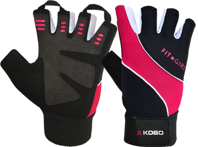

Kobo Ladies / Girls Exercise Weight Lifting Grippy Hand Protector Padded With Wrist Support Gym & Fitness Gloves (L, Black), Black/pink