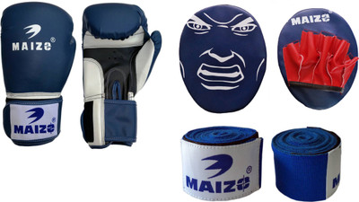 

Maizo Kids Punch Mitts focus Pad Combo With 108" Blue Handwrap and Pro Training 8 Oz Boxing Gloves (, Blue, White