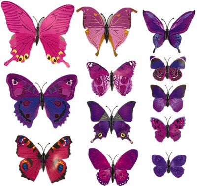 

iDream  12pcs 3D PVC Magnet Butterfly DIY Sticker(Pack of 12, Purple