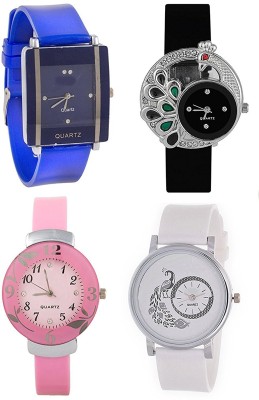 keepkart Blue Square Black Morni Dial Pink Flower White Peacock Dial Multicolour Combo For Woman Watch  - For Girls   Watches  (Keepkart)