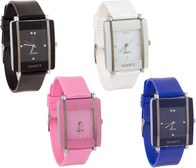 keepkart Square GLORY KAWA White-Black-Blue-Pink Multicolour Combo Pack Of - 4 For Girls Watch Watch  - For Women   Watches  (Keepkart)