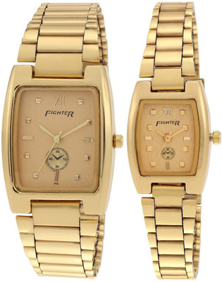 Fighter Genuine Full Gold Couple Combo 253-259 Wrist Watch - For Men & Women