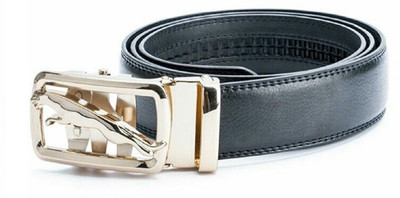 

Royalkart Men Party, Formal, Evening Black Genuine Leather Belt, Gold